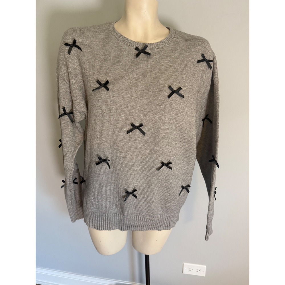 Edikted Grey Ribbon Bow Knit Sweater Crew‎ Neck Long Sleeve Coquette Aesthetic M
